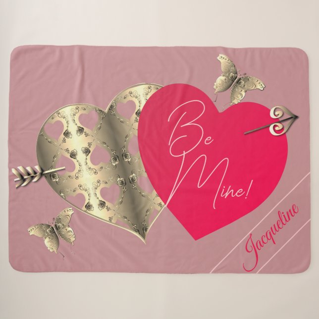 Couverture Sherpa Valentine's Hearts Dusty Rose Sherpa Blanket (Devant (Horizontal))