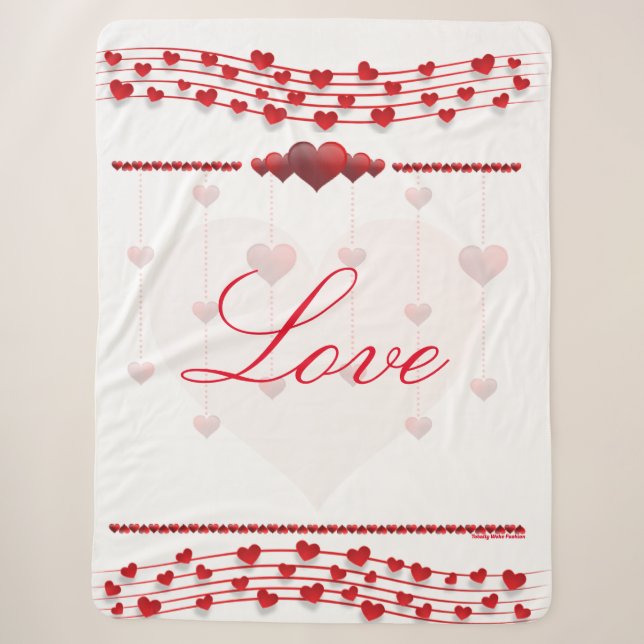Couverture Sherpa Valentines Jour Blanc / Coeurs Rose Sherpa Blanket (Devant)