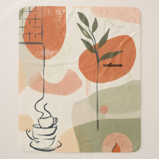 Couverture Sherpa Vase en Terracotta Illustré de Style Bohème Minima