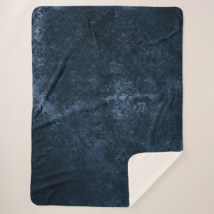 Couverture Sherpa Velvety Navy Damask Bleu foncé Grunge Baroque