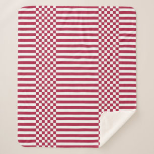 Couverture Sherpa Vérificateurs et rayures géométriques rouges et bl