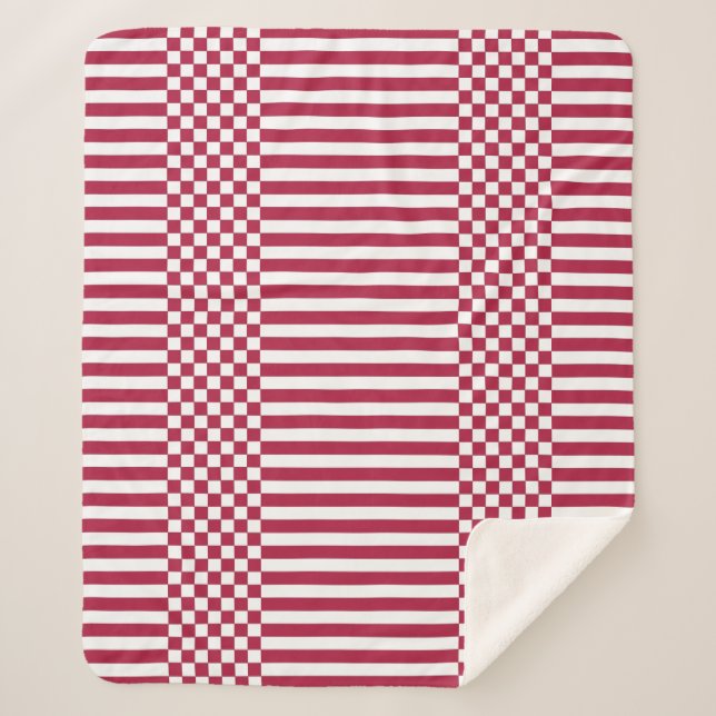 Couverture Sherpa Vérificateurs et rayures géométriques rouges et bl (Devant)