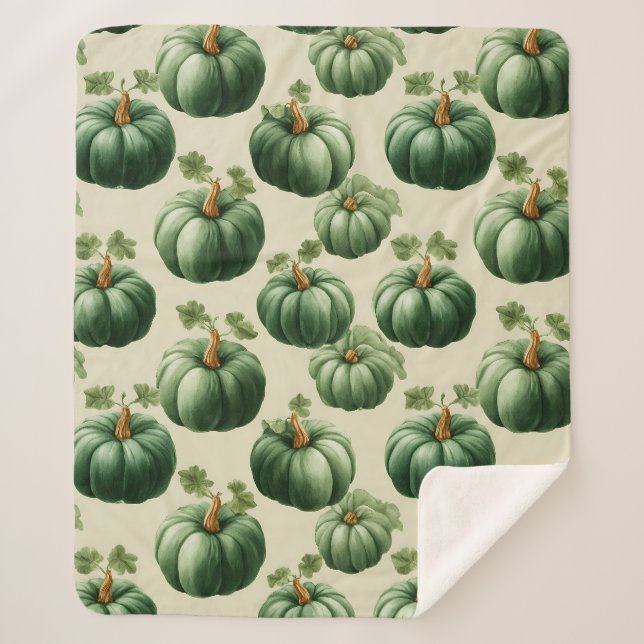 Couverture Sherpa Vert Citrouille Automne Accueil Design Jeu d'oreil (Devant)