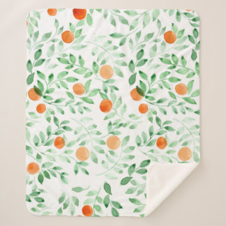 Couverture Sherpa Vert orange Tangerine Provence Aquarelle
