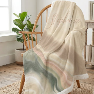 Couverture Sherpa Vert sauge et abstrait aquarelle beige Nom