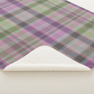 Couverture Sherpa Vert, tartan classique lilas.