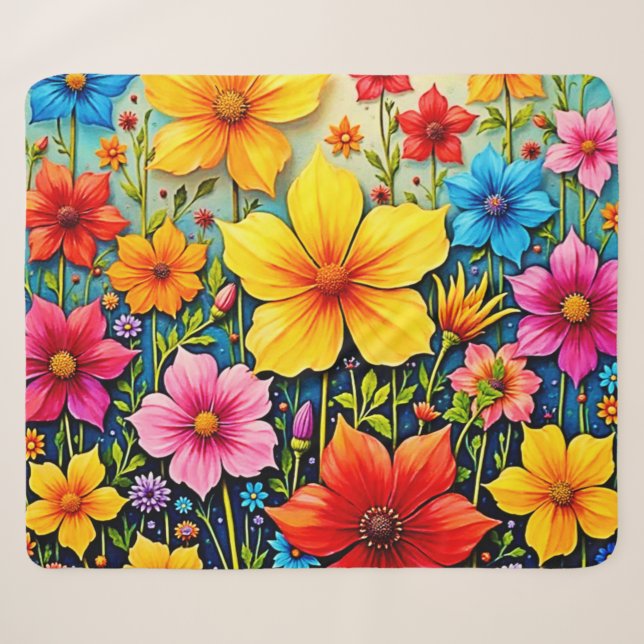 Couverture Sherpa Vibrant Flowers: Garden of Joy Art (Devant (Horizontal))