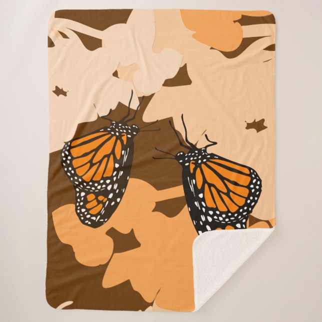 Couverture Sherpa Vibrant Orange Alimentation Monarque Papillon Pair (Devant)