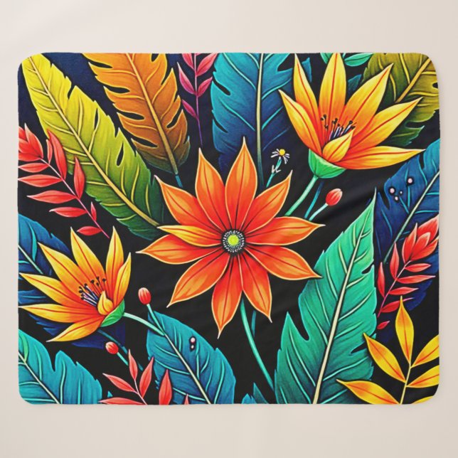 Couverture Sherpa Vibrant Tropical Flower Art (Devant (Horizontal))