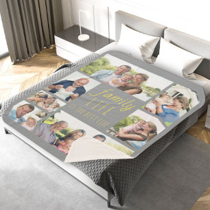 Couverture Sherpa Vie familiale Citation Gris et Jaune Multi Photo