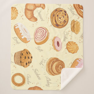 Couverture Sherpa Viennoiseries Assorties : Motif sans Seamless Savo