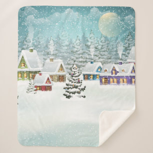Couverture Sherpa Village paysage d'hiver avec maisons couvertes de