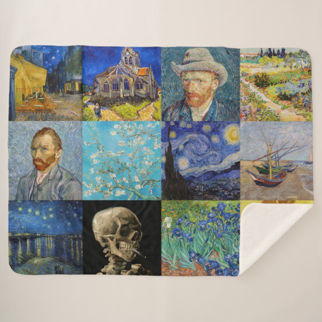 Couverture Sherpa Vincent van Gogh - chefs-d'oeuvre Mosaic Patchwork (Devant (Horizontal))