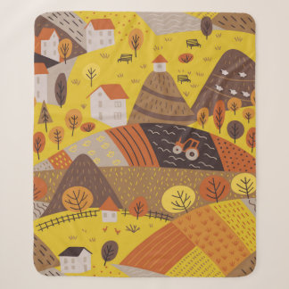 Couverture Sherpa Vintage motif sans soudure du village d'automne la