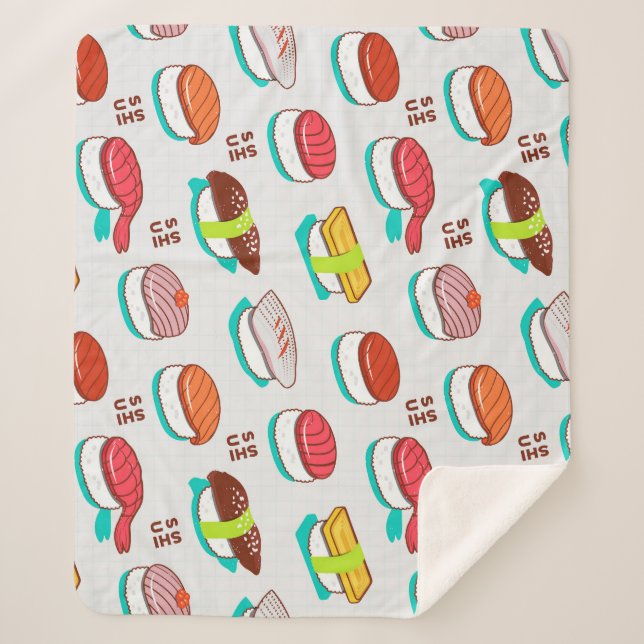 Couverture Sherpa Vintage nigiri sushi, motif doodé (Devant)
