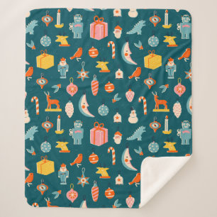 Couverture Sherpa Vintage Noël Ornements Motif