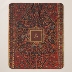 Couverture Sherpa Vintage Oriental Rug Monogramme Rouge Bourgogne Or