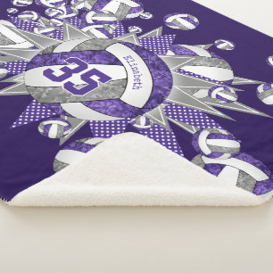 Couverture Sherpa violet gris girly volleyballs étoiles personnalisé