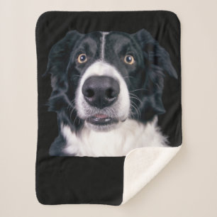 Couverture Sherpa Visage de chien noir et blanc