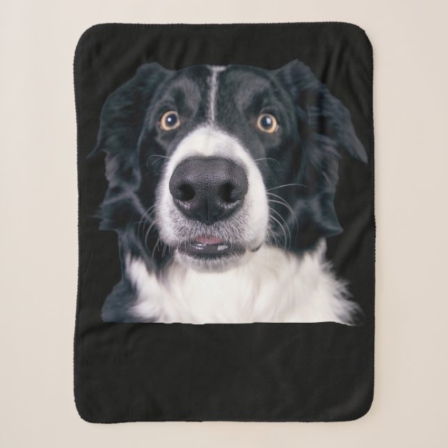 Couverture Sherpa Visage de chien noir et blanc (Devant)