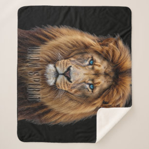 Couverture Sherpa Visage de lion majestueux aux yeux bleus   Faune A