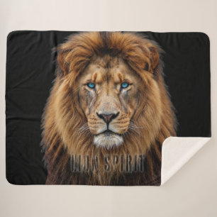 Couverture Sherpa Visage de lion majestueux aux yeux bleus   Faune A