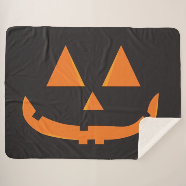 Couverture Sherpa Visage simple de Jack-o'-lantern Citrouille (Devant (Horizontal))