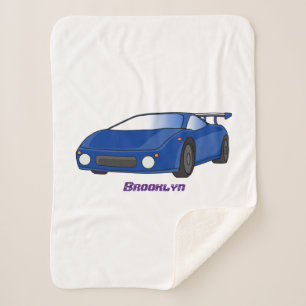 Couverture Sherpa Voiture de sport bleue avec illustration d'aileron