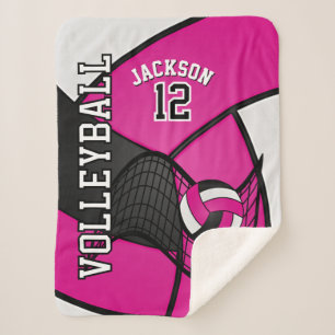 Couverture Sherpa Volley-ball en rose chaud, noir et blanc
