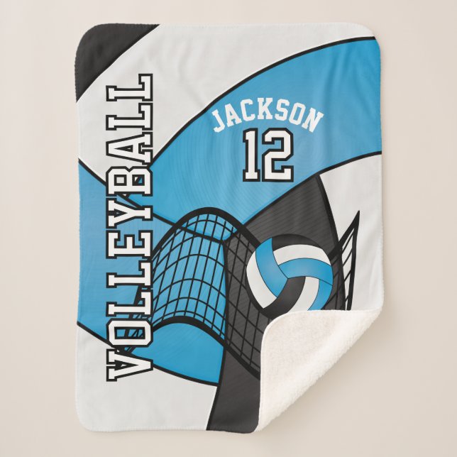 Couverture Sherpa Volley 🏐 Sport en Bébé Bleu, Blanc et Noir (Devant)