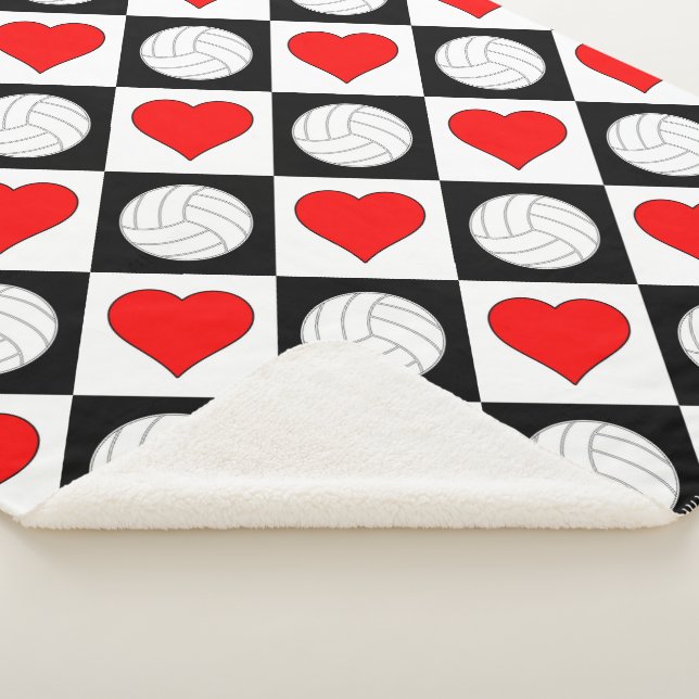 Couverture Sherpa Volleyballs & Coeurs mignons À damiers Motif chaud (3/4)