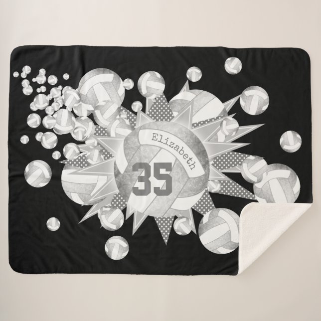 Couverture Sherpa volleybals et étoiles d'argent gris (Devant (Horizontal))