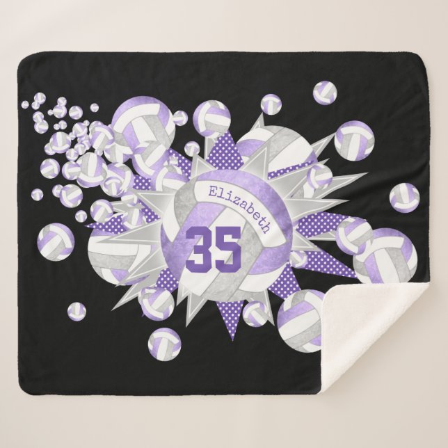 Couverture Sherpa volleybals et étoiles gris lilas (Devant (Horizontal))