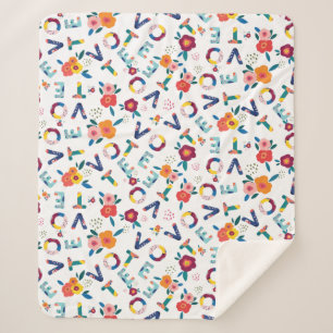 Couverture Sherpa Votez le modèle floral moderne en rose vert bleu