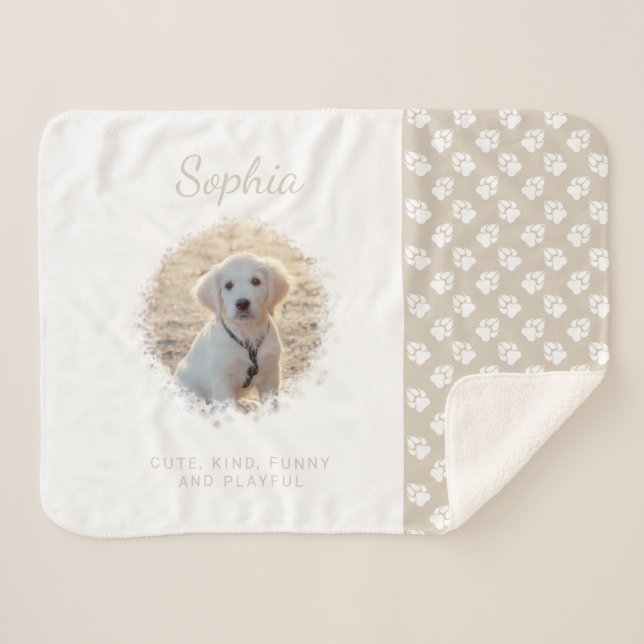 Couverture Sherpa Votre animal de compagnie photo & pattes blanches  (Devant (Horizontal))