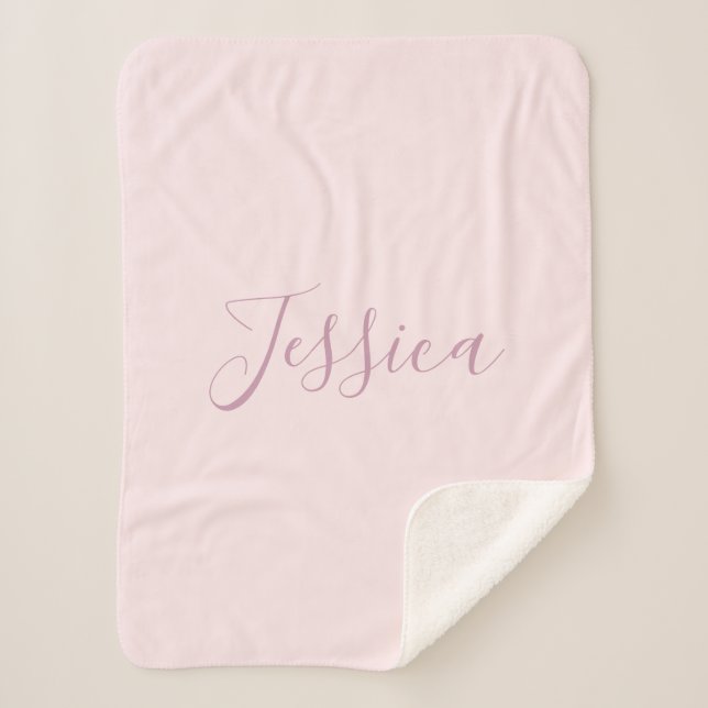 Couverture Sherpa Votre texte | Élégant Script & Soft Blush Rose (Devant)