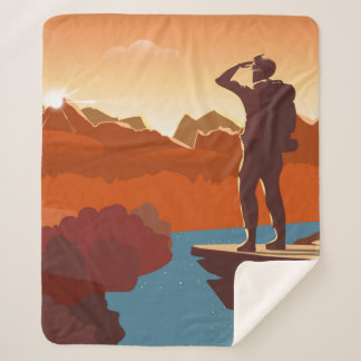 Couverture Sherpa Voyageur ou explorateur avec sac à dos, debout sur
