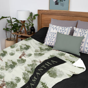 Couverture Sherpa Watercolor Winter Forest Motif sans joint