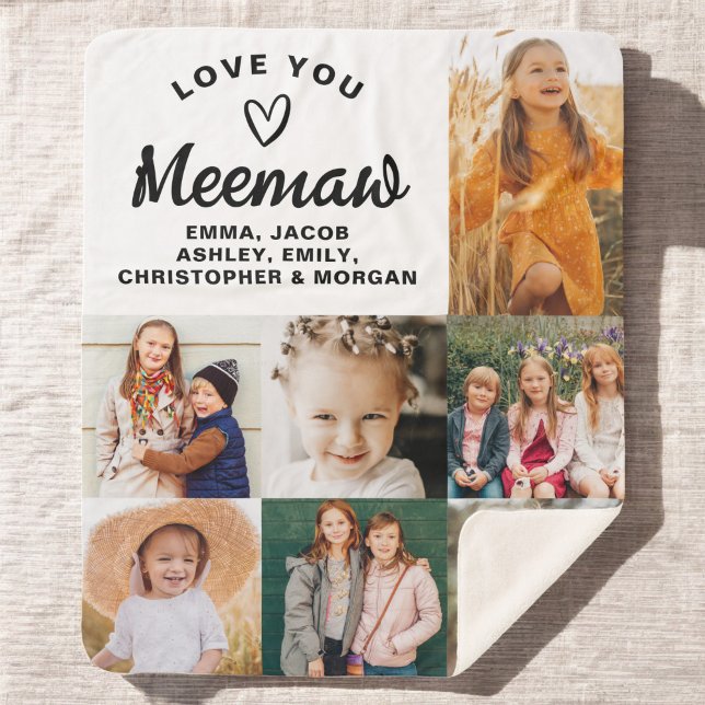 Couverture Sherpa We Love You Meemaw Family Modern Photo Collage (Créateur téléchargé)