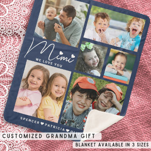 Couverture Sherpa We Love You Mimi Grandkids 6 Photo Collage Bleu