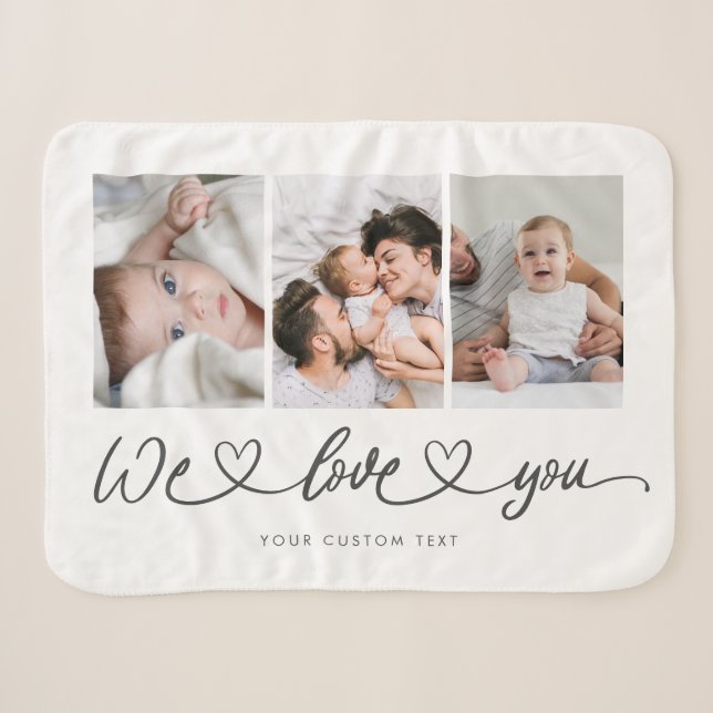 Couverture Sherpa We Love You Modern Heart Script Photo Collage (Devant (Horizontal))
