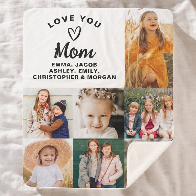 Couverture Sherpa We Love You Mom Family Modern Photo Collage (Créateur téléchargé)