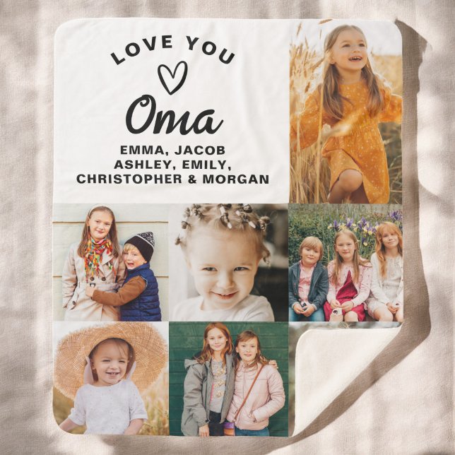 Couverture Sherpa We Love You Oma Family Modern Photo Collage (Créateur téléchargé)