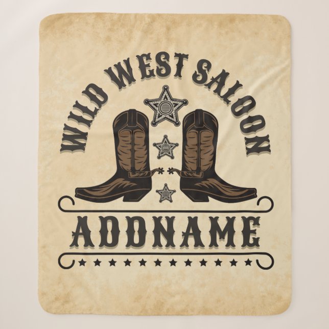 Couverture Sherpa Western Cowboy Boots AJOUTER LE NOM Sheriff Spurs  (Devant)