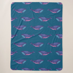 Couverture Sherpa Whimsical Blue and Purple Whale Motif Océan