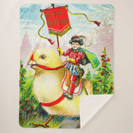 Couverture Sherpa Whimsical Easter Greetings: Rider on Giant Chick