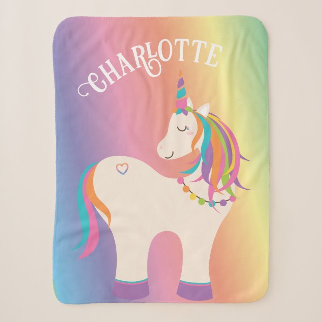 Couverture Sherpa Whimsical Magic Rainbow Unicorn Personnalisé (Devant)