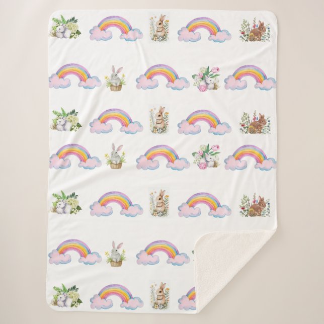 Couverture Sherpa Whimsical rabbit and rainbow Sherpa Blanket (Devant)