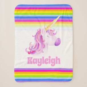 Couverture Sherpa Whimsy unicorne rainbow kids nom personnalisé