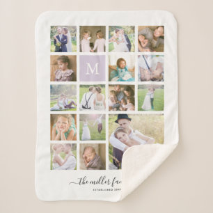 Couverture Sherpa White 16 Photo Collage Monogramme Nom Calligraphie